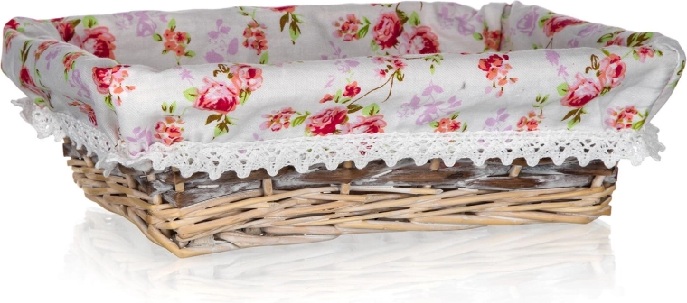 pletena košara iz vrbovja z blago Roses, pravokotna 26 × 18 × 8 cm