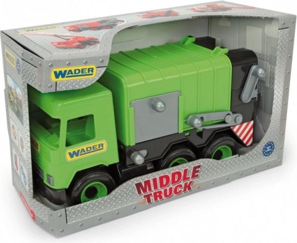Zeleni smetarski tovornjak WADER Middle Truck, 42 cm, v škatli