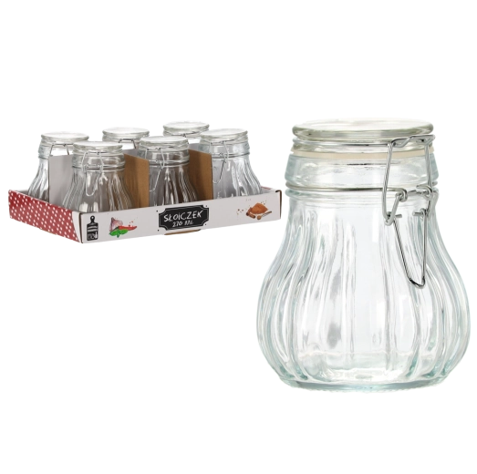 Steklena okrogla posoda 270 ml z mehanskim zapiralom in silikonskim tesnilom