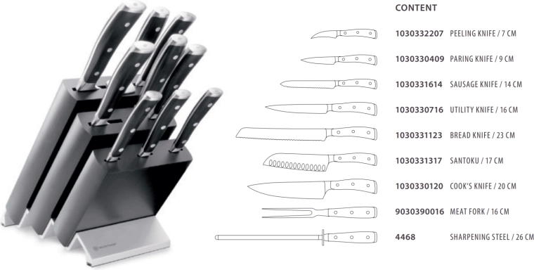 wüsthof classic ikon set nožev v bloku, 9 delov, črni jesen