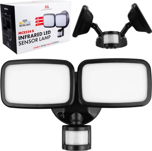 Stenska LED svetilka s PIR-senzorjem 20 W, 1500 lm, IP65, nevtralno bela 4000 K, črna