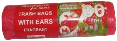 Vrečke za odpadke z ročaji 60 l, 60 × 72 cm, aroma jagoda (18 kos)