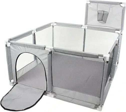 Otroška ograjica 130 × 130 cm s suhim bazenčkom in košem – siva