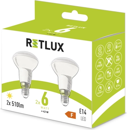 Retlux LED reflector bulb R50 E14 warm white - 2 pcs