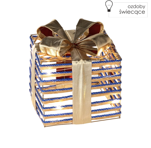 Božično svetlobno darilo z modro pentljo 20 cm