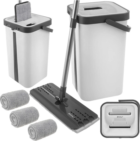 Ploski mop RUHHY z dvo-komornim vedrom 11 l in 3 mikrovlaknastimi prevlekami