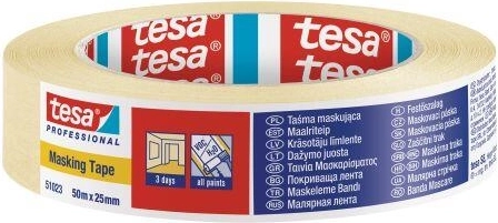 Krepirni maskirni trak 25 mm × 50 m rumen Tesa