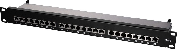 Patch panel LOGILINK CAT6 19" 24 vrat, oklopljen, črn