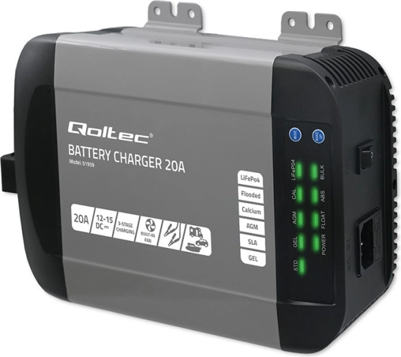 Pametni polnilnik Qoltec Monolith za baterije LiFePO4, AGM, GEL in SLA 12 V 20 A