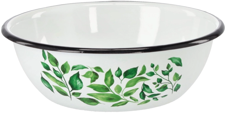 Emajlirana skleda 1,5 l, premer 20 cm – bela z motivom fikusa