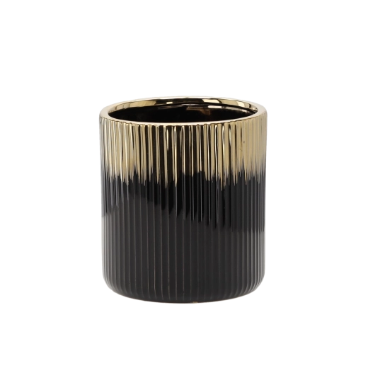 Keramični okrasni lonec za rože, zlato-črn, 15 x 15 x 16 cm