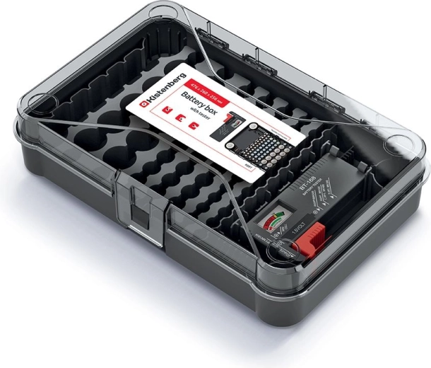Organizator za baterije s preizkuševalnikom, 29,5 × 19,5 × 7 cm