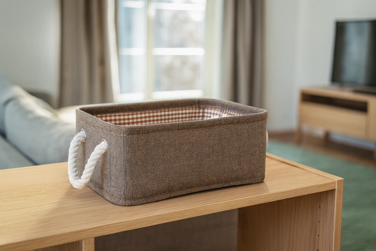 Tekstilna shranjevalna košara z vrvnatimi ročaji 26 × 36 × 16 cm, rjava