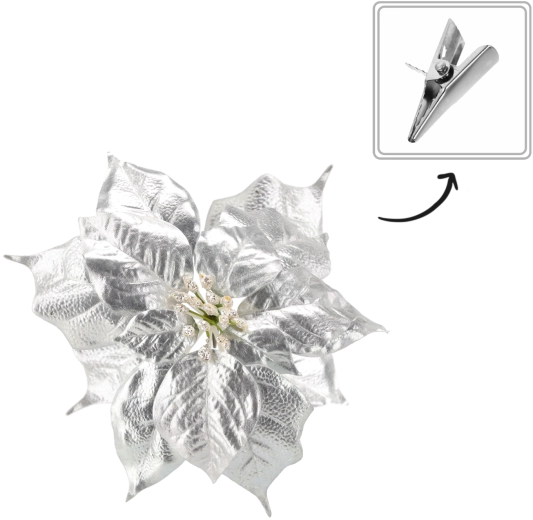 Umetna božična zvezda 25 cm srebrna s sponko