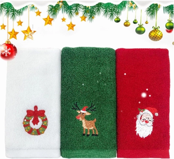 Komplet božičnih bombažnih brisač z motivom Miklavža in severnega jelena, 32 × 45 cm – 1 kos