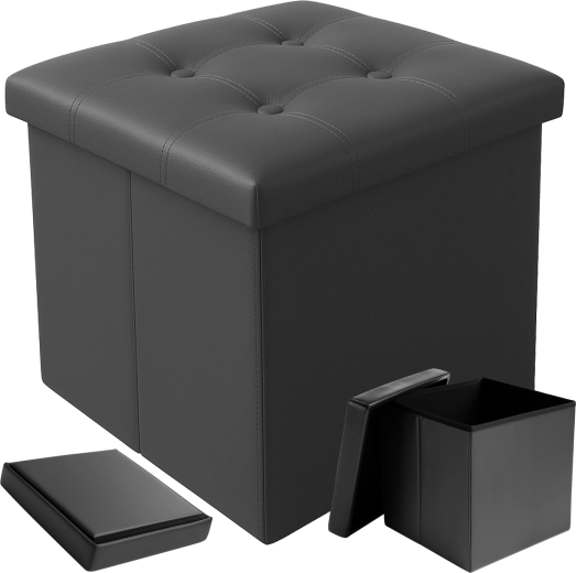 Foldable ottoman with storage box made of eco-leather Ruhhy grey - 1 piece