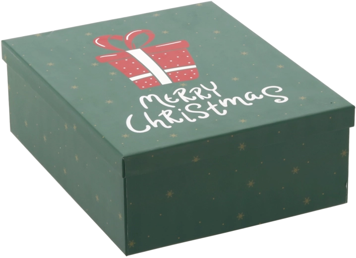 Christmas gift box green with Merry Christmas text 29 × 23 × 10 cm
