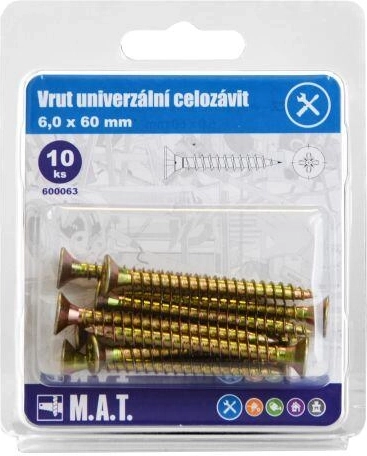 Universal full-thread screws 6 × 60 mm, zinc-plated, 10 pcs