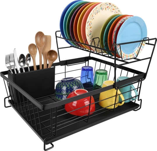 Two-tier dish drying rack Zortiva 43 cm black