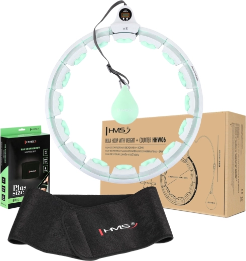 Komplet fitnes hulahop z utežjo in števcem + shujševalni neoprenasti pas HMS