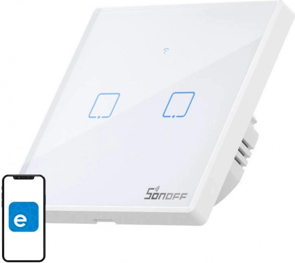 Pametno na dotik upravljalo stikalo za luči Wi‑Fi + RF 433, 2‑kanalno – Sonoff T2 EU TX