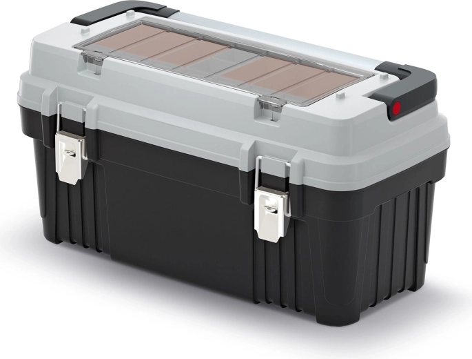 Škatla za orodje OPTIMA s kovinskim ročajem in zapirali, siva, 586 × 296 × 305 mm