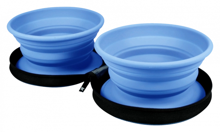 Potovalna dvojna posoda za pse in mačke KIWI WALKER – modra, 2 kosa