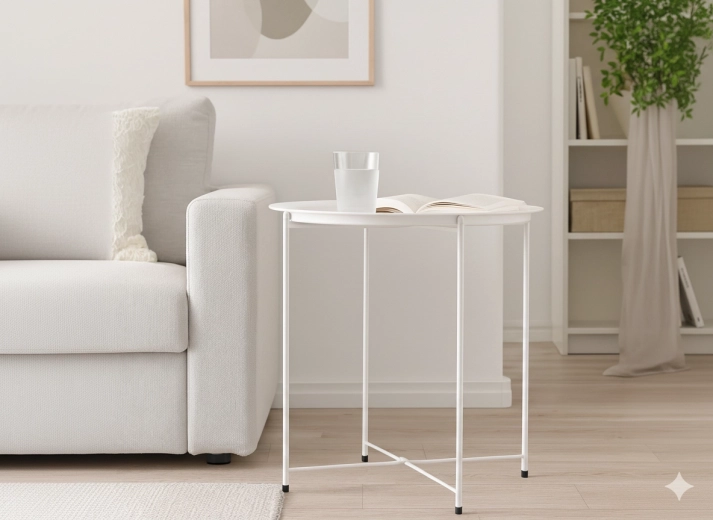 Okrogla bela kovinska klubska mizica 47 × 47 × 50,5 cm