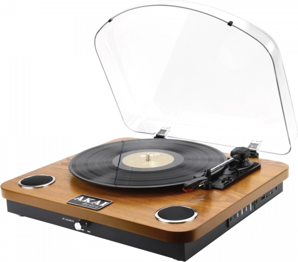Retro gramofon AKAI v leseni izvedbi z Bluetooth, USB in SD
