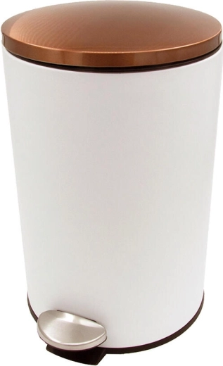 Pedalni koš za odpadke 12 l, okrogel, kovinski, bel z bakrenim pokrovom