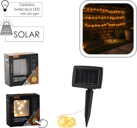 Solarna LED svetlobna veriga na žički, 100 LED, topla bela, 11,9 m