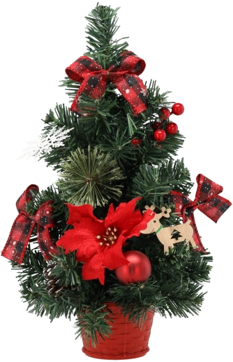 Umetna božična jelka 40 cm v rdečem lončku s poinsettijami