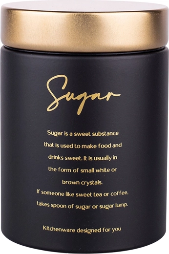 Okrogla škatla za sladkor Sugar črna mat z zlatim pokrovom