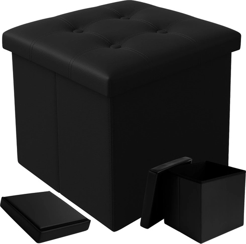 Folding Ottoman with Storage Space Black Ruhhy
