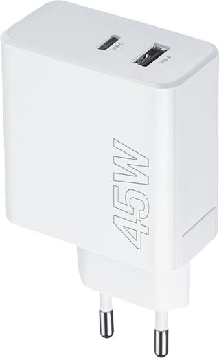 Omrežni polnilec Maxlife 45 W z USB‑C PD in USB QC, bel