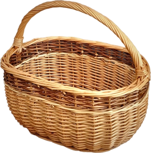 Ovalna nakupovalna košara iz protja 36 × 25 × 30 cm, lakirana, z vzdolžnim ročajem