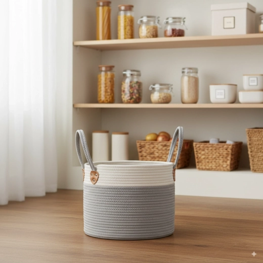 Okrogel koš za perilo in igrače 30 × 24 cm – siv tekstilni organizator z ročaji