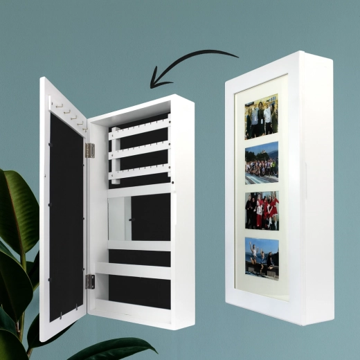 Stenska bela škatla za nakit z ogledalom 31 × 10 × 56 cm