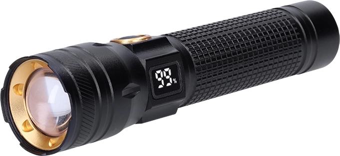 Solight polnilna LED žepna svetilka z zaslonom 200 lm, zoom, Li-Ion