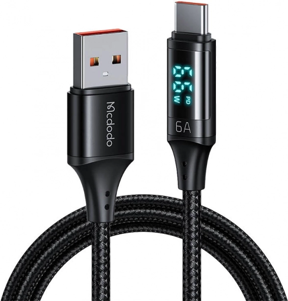 Kabel USB na USB-C s prikazovalnikom Mcdodo, 66W, 6A, 1,2 m črna