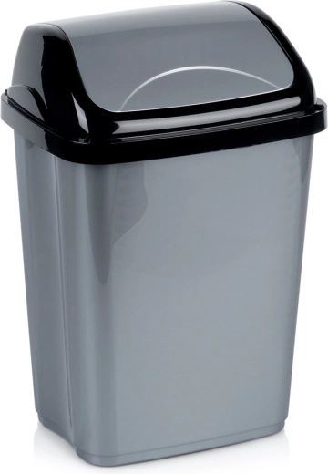 Plastični koš za odpadke 10 l, siv s pokrovom na nihaj