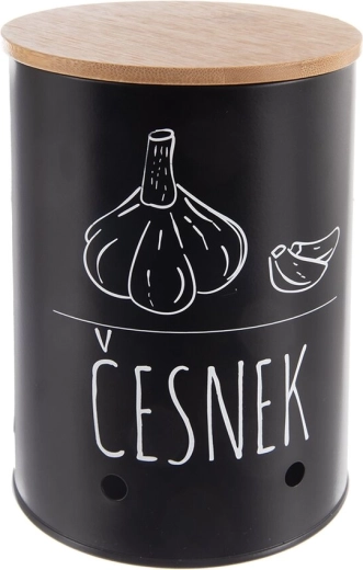 Posoda za česen z bambusovim pokrovom – črna