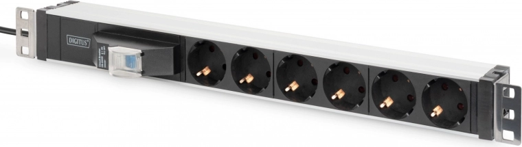 Rackovna PDU letva za 19'' omaro DIGITUS, 6x schuko, 2 m kabel, odklopnik, aluminijast profil