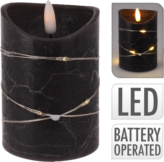 LED sveča valjasta črna 7 × 10 cm