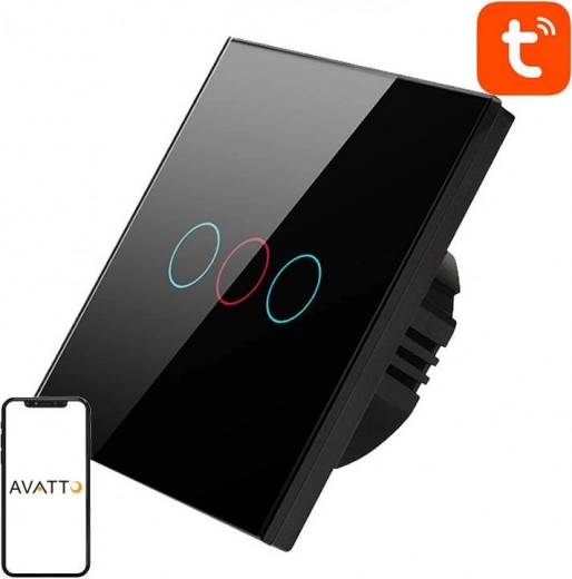 Pametno Wi‑Fi stikalo za luč Avatto 3‑smerno TUYA (črno)
