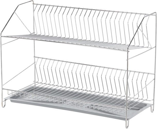 Dvostopenjsko odcejalno stojalo za posodo ANDER, kromirano, srebrno