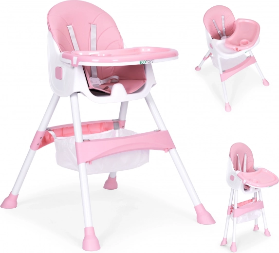 High chair with tray and basket, 5-point harness, ECOTOYS – Pink