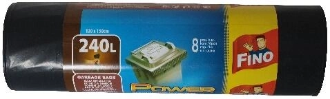 Ekstra močne vreče za odpadke 240 l, 120 × 150 cm, črne, FINO (8 kosov)