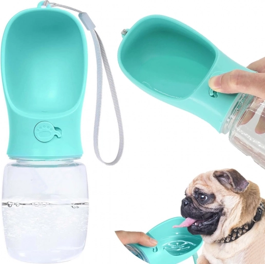 Potovalna steklenička za vodo za pse z vgrajeno posodico 380 ml