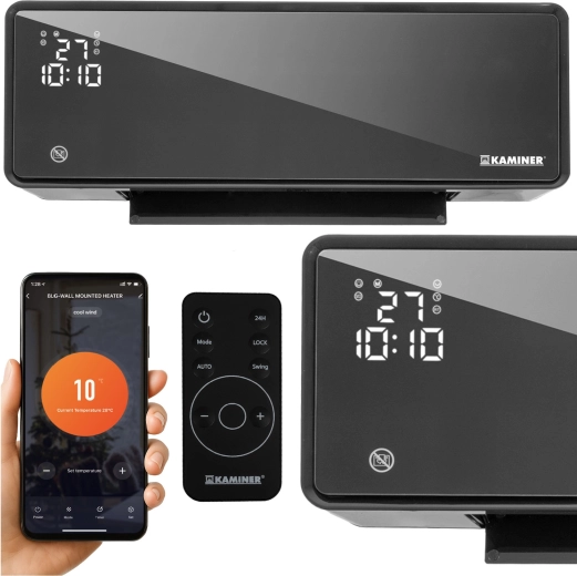 Zračna zavesa KAMINER ZELVION z Wi‑Fi in daljinskim upravljanjem 1000 W / 2000 W, črna – Črna